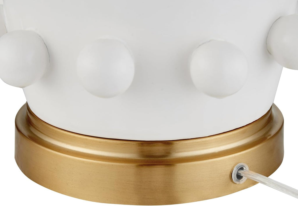 25.5'' Modern 1-Light Ceramic Table Lamp with Spherical Orbs on Lamp Body with White Fabric Drum Shade, or Office
