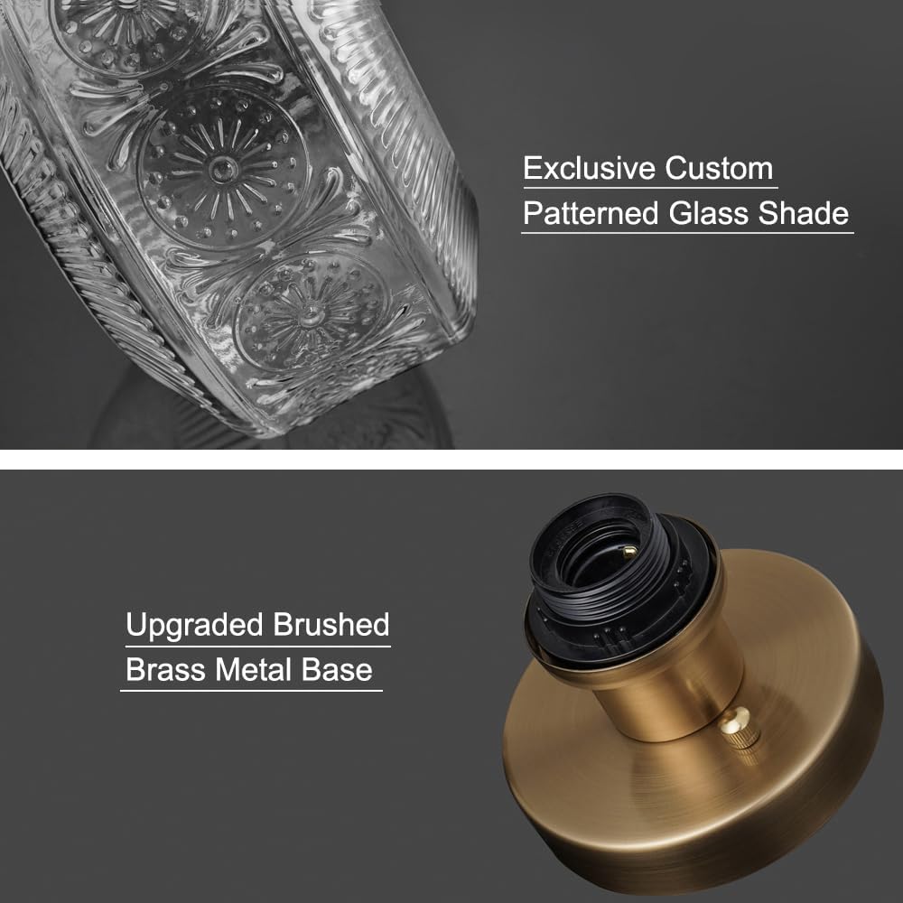 Semi Flush Mount Ceiling Light, Brass Thick Glass Fixture | Thick Glass Shade Creates Soft Warm Glow, Semi Flush