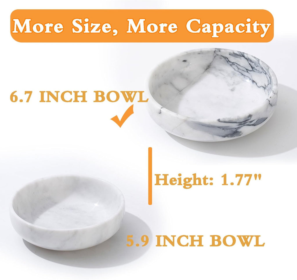 6.7" Decorative Bowl - Natural Marble Key Bowl & Centerpiece (White & Grey)