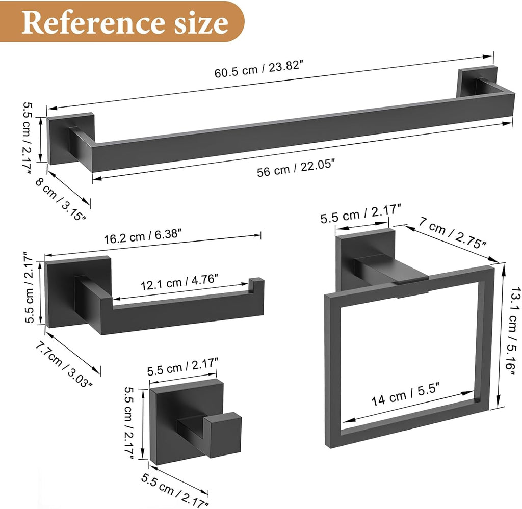 5-Piece Bathroom Hardware Set Matte Black Towel Bar Set Bath Towel Holder Sets SUS 304 Stainless Steel Wall Mounted