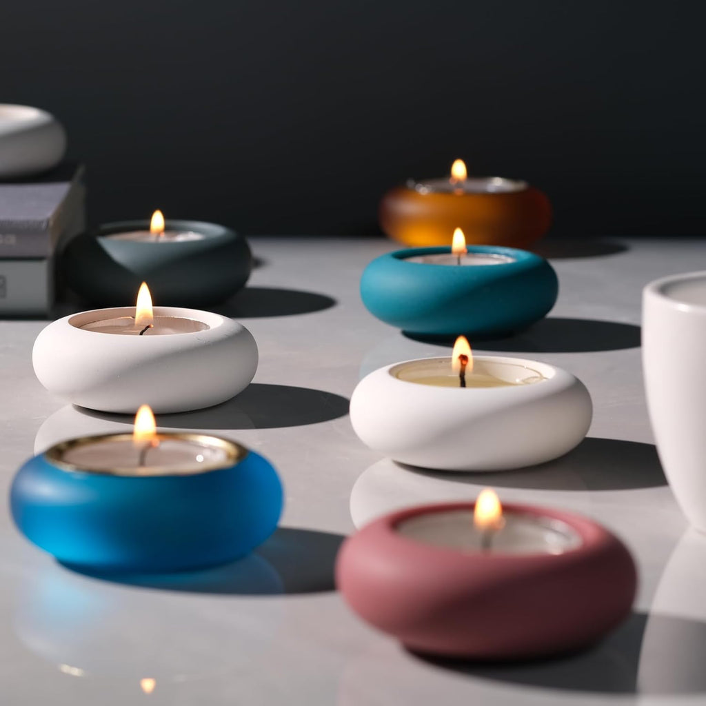Handmade Decorative Pebble Tealight Candle Holders Set of 8 - Handcrafted Home Decor Accent for Calming Earthy