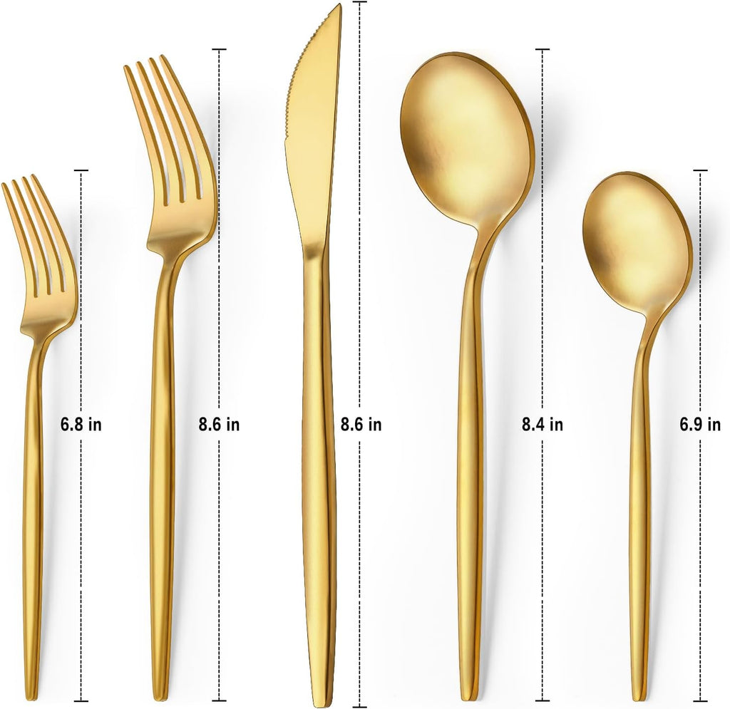 60-Piece Gold Silverware Set, Flatware Set for 12, Food-Grade Stainless Steel Cutlery, Includes Spoons Forks Knives
