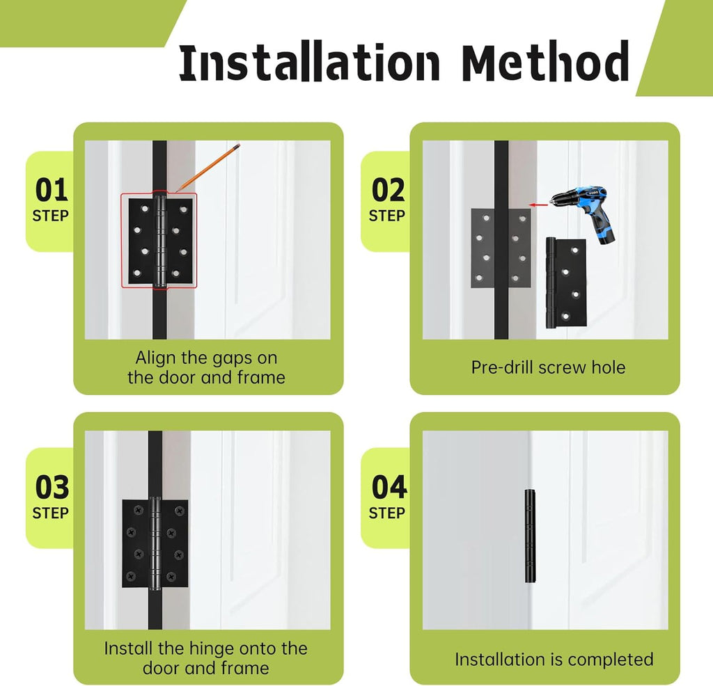 6-Pack Black Door Hinges, 4 Inch Heavy Duty Stainless Steel Hinge Exterior Doors, Max Loading 150LB