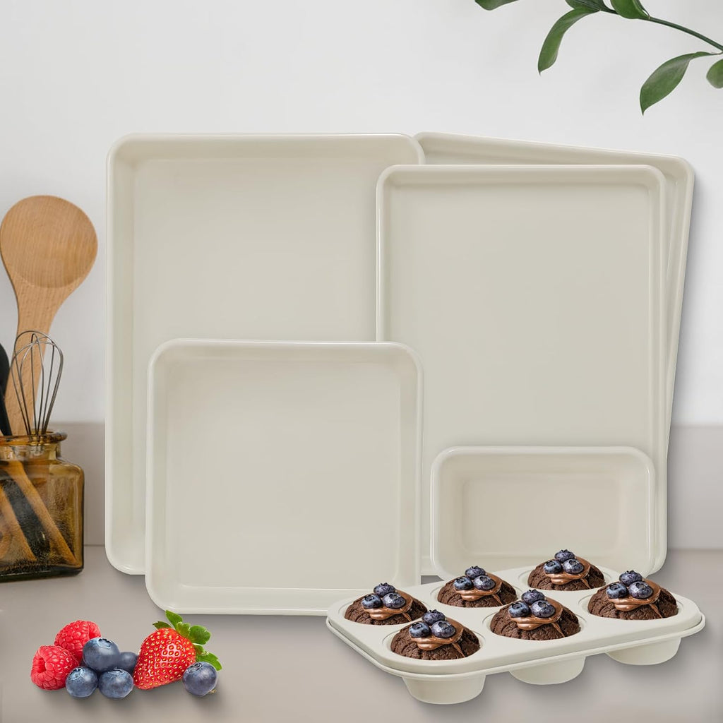 Pans Set, Nonstick Bakeware Sets, Oven Pans for Cooking, 6 Pieces Set Including Cookie Sheet, Deep Roaster Pan