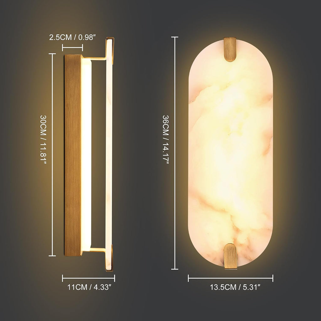 14.17in Alabaster Wall Sconces, Natural Marble Wall Light Set of Two, Modern LED Alabaster Sconces for Living Room