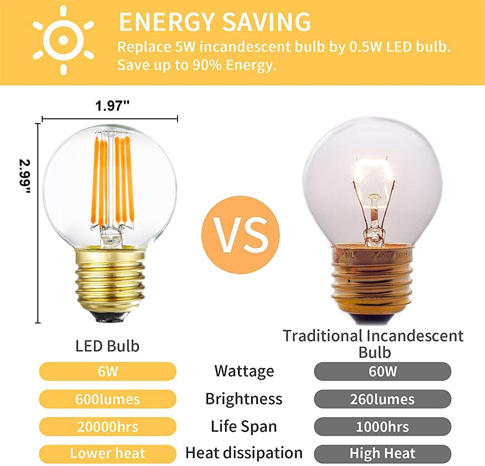 Dimmable G16.5 LED Bulbs,E26 Edison LED Light Bulbs,6W Equal 60 Watt Light Bulb,600lm,Soft White 3000K,Globe Light (6Pack)