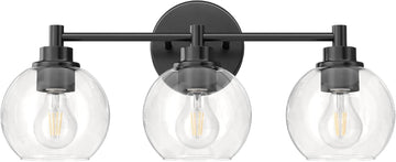 3 Light Bathroom Vanity Light Fixtures, Black Finish | Globe Glass Shades, E26 Sockets, Easy to install, Vanity