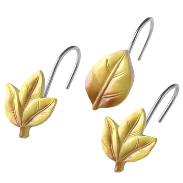Yellow Plant Leaf Shower Curtain Hooks, Eucalyptus Bathroom Decor, 12PCS