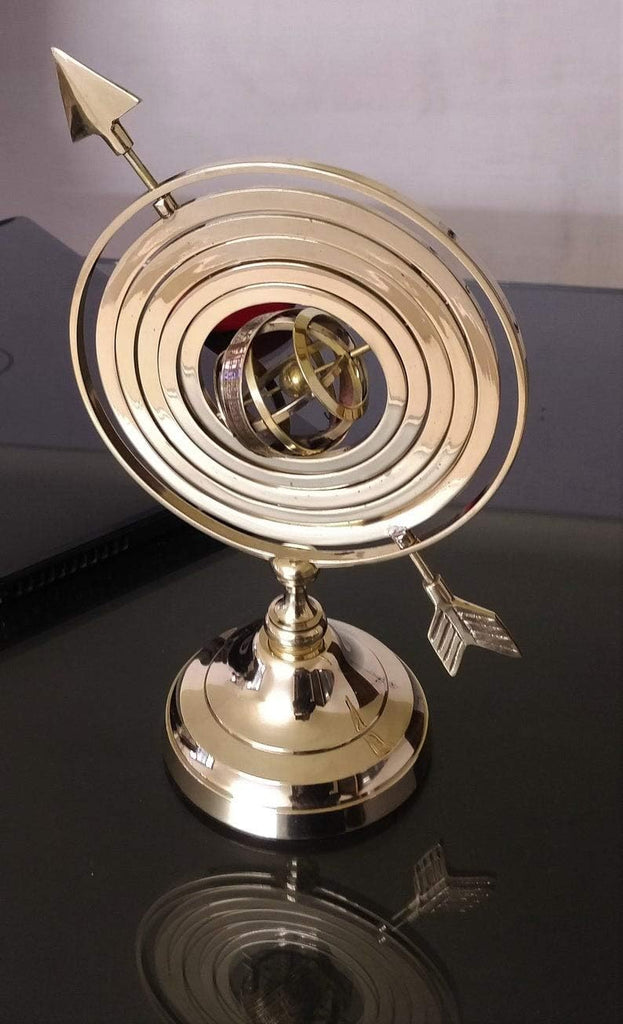 14 inches Large Antique Armillary Sphere Globe Replica Gift; Vintage Table Decor and Gift (Gold)