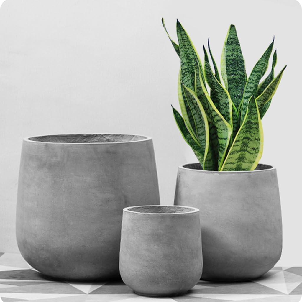 Round Concrete Planter, Large Caliber Planting Floor Indoor and Outdoor Large Planters Patio Gardens(24 * 25)