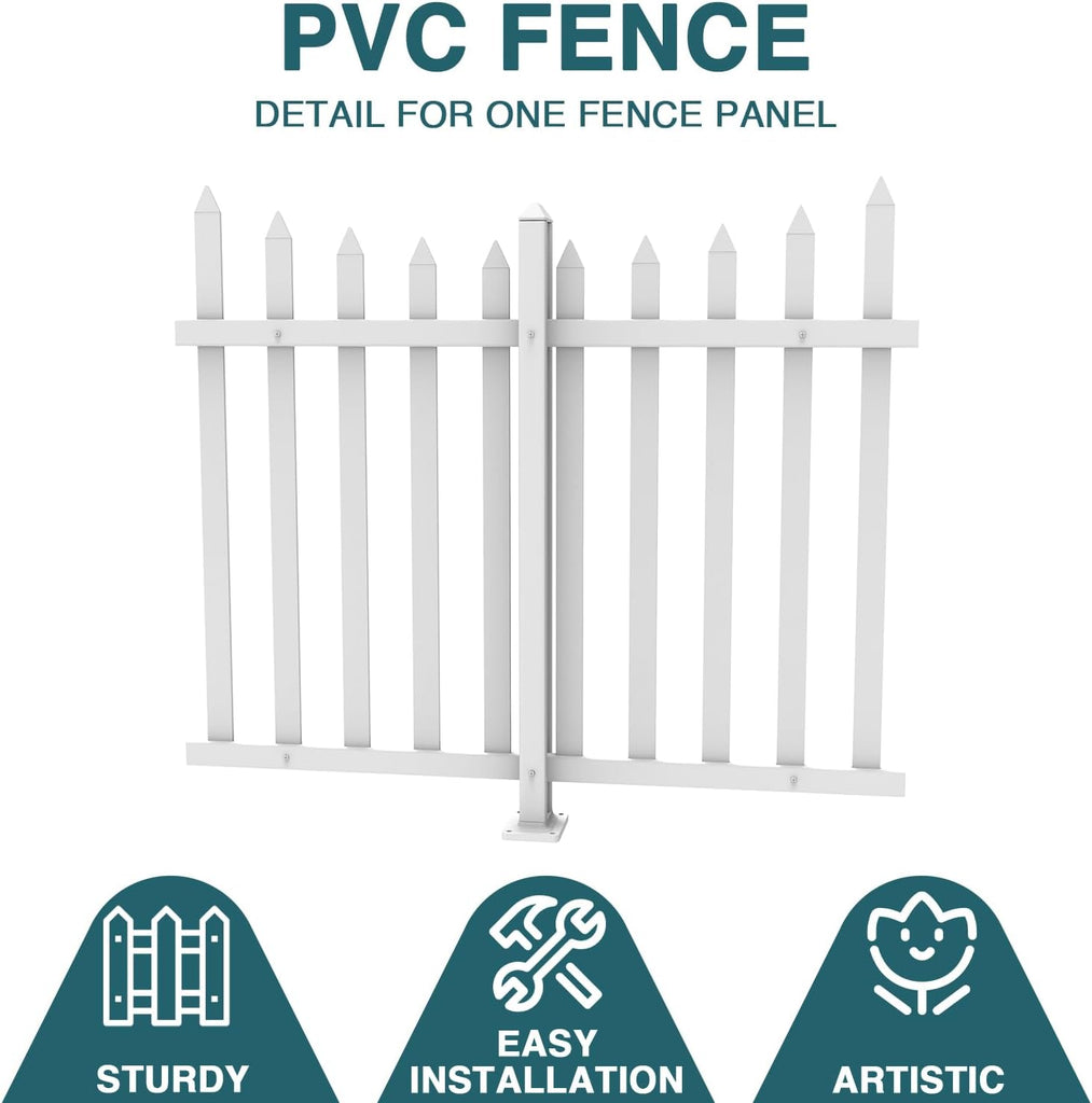7 Sets W84 x H36 Vinyl Picket Fence Panels White Decorative Fence for Garden Yard Pool Walkways Suit for Concrete