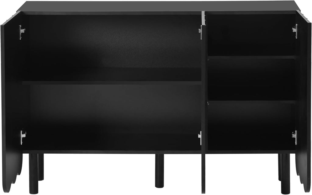 ON-Trend Cream Style Minimalist Shoe Cabinet with 5 Solid Wood Legs, Sideboard Buffet Cabinet with Adjustable