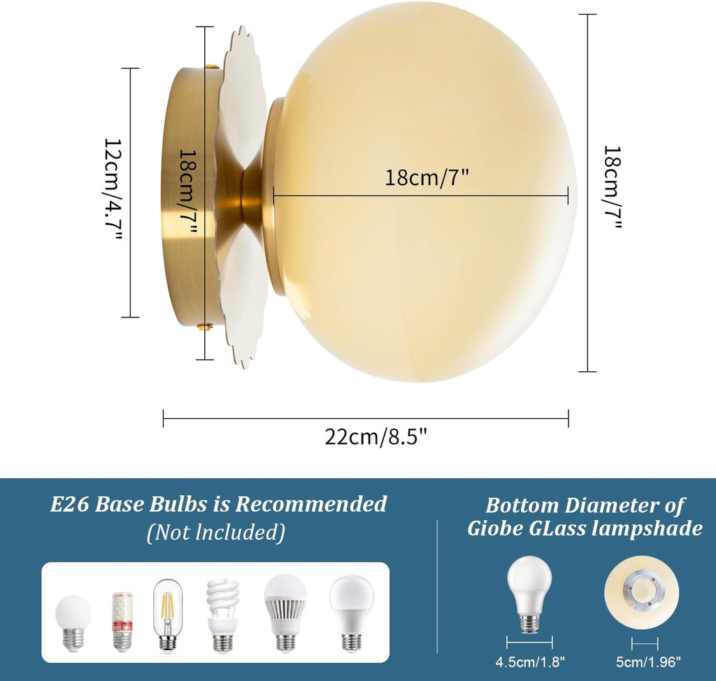 Modern Globe Glass Wall Sconces- Minimalist Home Shop Decor Wall Light 7" Glass Shade Hardwired- 1 Light Mid Century