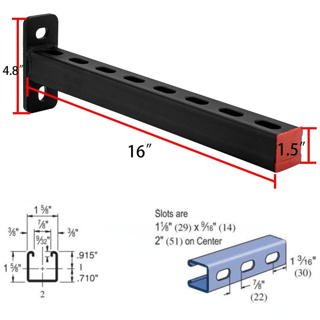16" Length Steel Shelf Bracket, Display Supporting Shelves, DIY Projects, Metal Strut Channel, Steel Slotted