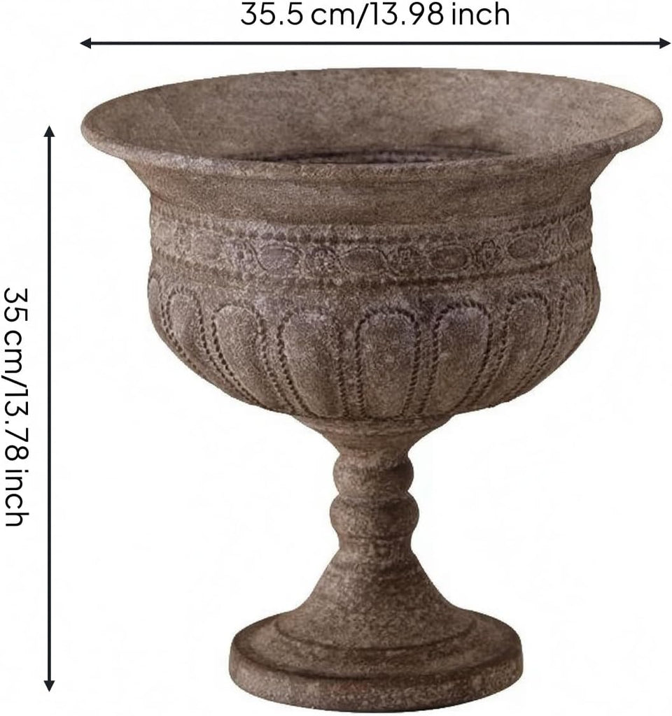 Outdoor Trophy Vase Garden Urn Planter Pedestal Pottery Decorative Container Iron Construction Textured Stone Like