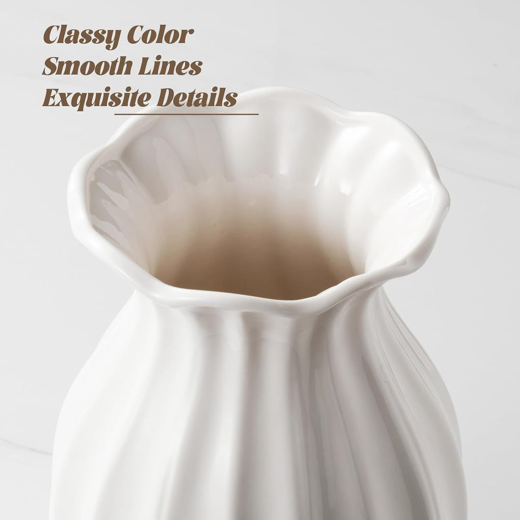 White Ceramic Vase, 7.8 Inch Flower Vase Home Decor Modern Decorative Vases