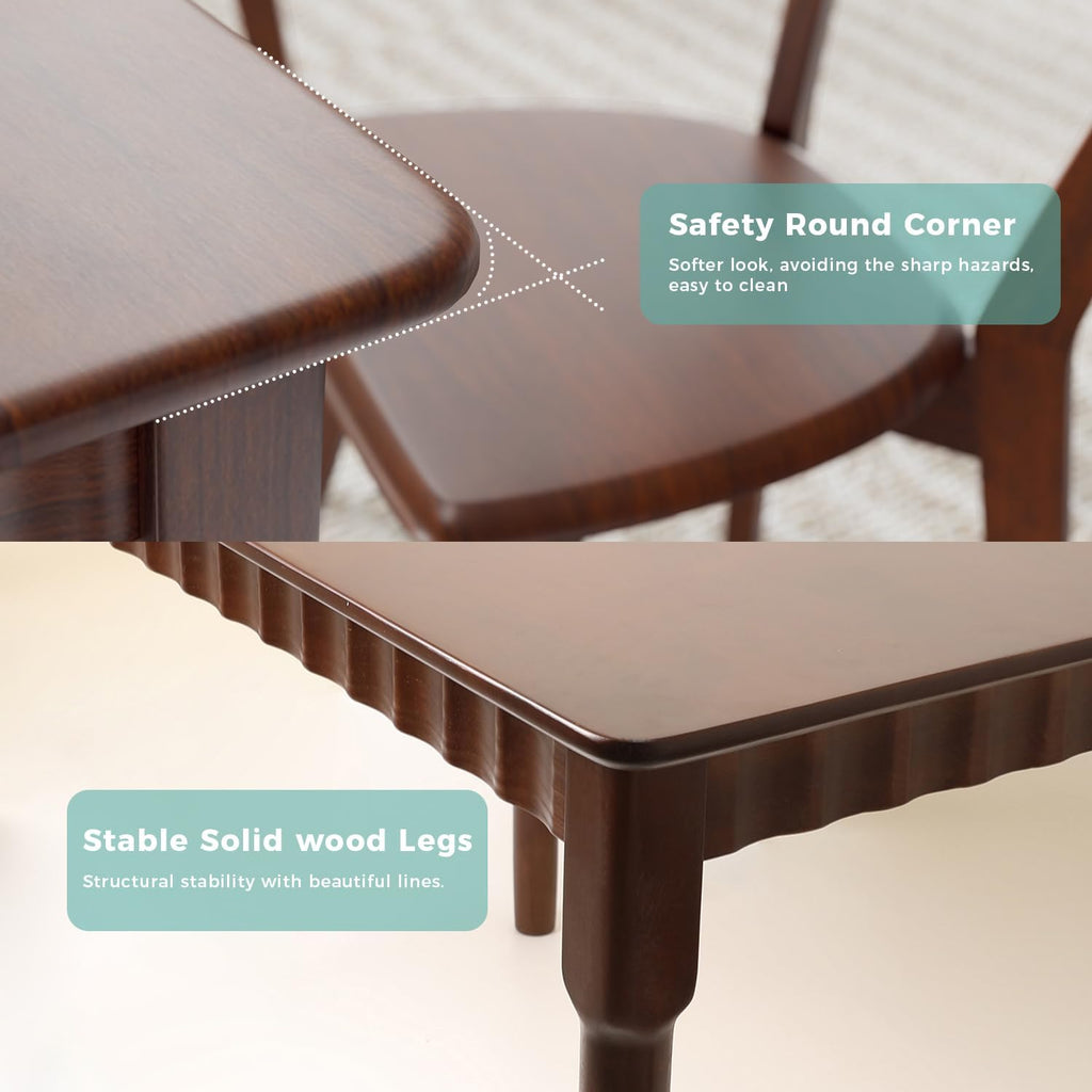 59 Inch Solid Wood Dining Table for 4-6, Farmhouse Kitchen Table with Large Tabletop, Mid Century Modern Table for Dining Room, Living Room, Kitchen, Easy Assembly, Walnut