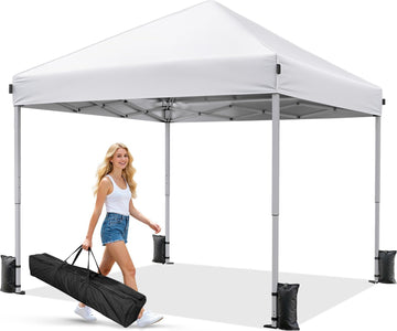 10x10 Pop Up Canopy Tent, Instant Setup Portable Canopy with Carry Bag, 4 Sandbags and 8 Stakes Events