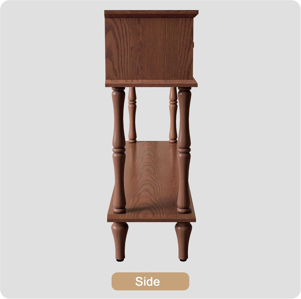 Console Table with Drawers , Mid-Century Entryway Table with Storage, Brown Narrow Entryway Table with Open Shelf