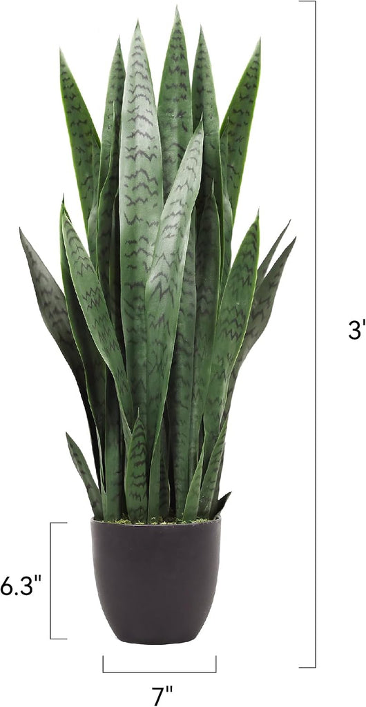 3FT Artificial Snake Plant, Fake Sansevieria Indoor Outdoor, 28 Thick PE Leaves Lifelike Faux Silk Plants, Home Decor