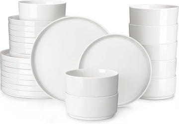 24 Pieces Porcelain Dinnerware Set, Modern White Dish Set for 8, Premium Serving Plates and Bowls Sets