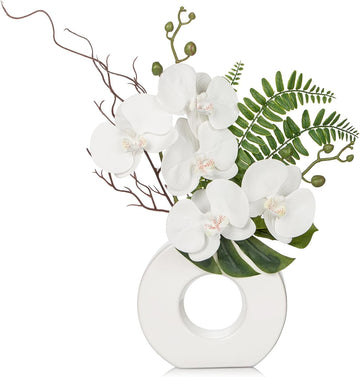 Orchid Artificial Flowers in White Ceramic Vase, 16.1''