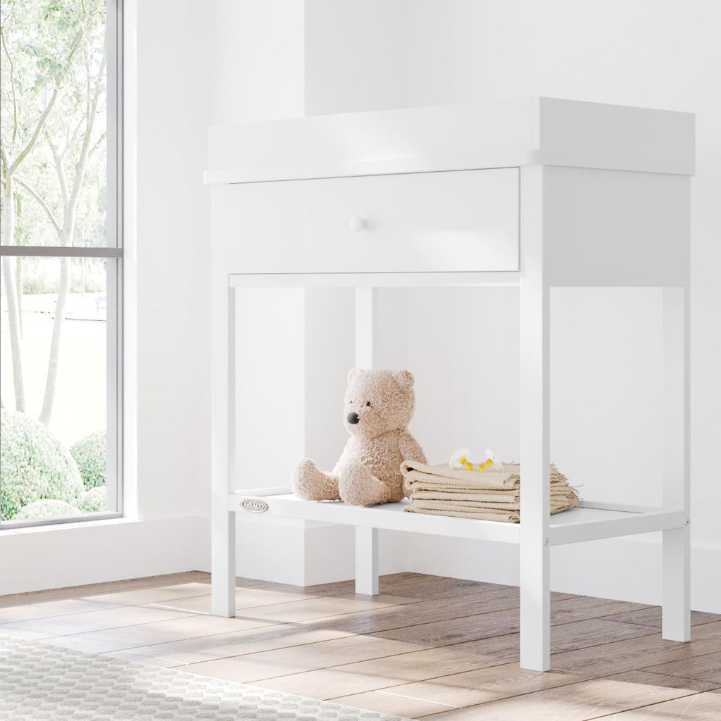 Storage Baby Changing Table, White | GREENGUARD Gold Certified, Changing Table with Drawer, Changing Table Topper
