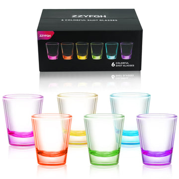 6 Pack Shot Glasses Set, 1.5 oz Colorful Shot Glass with Heavy Base, Shot Glass for Vodka, Whiskey, Tequila, Espressos
