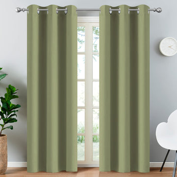 Blackout Curtains 38x84 inch Sage Green Thermal Drapes-Bedroom