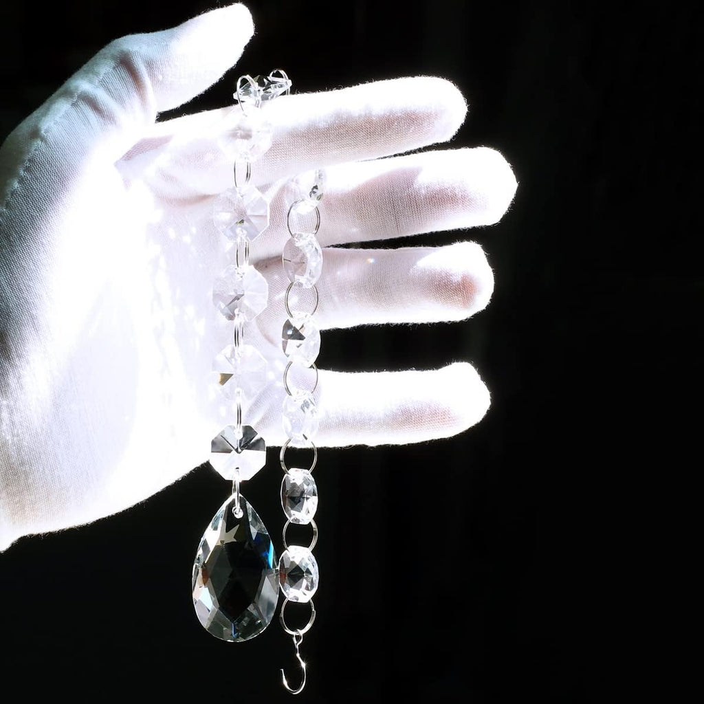 1ft Teardrop Crystals Garland, Hanging Chandelier Crystals Prism Bead Chain - 10 PACK Glass Chandelier Replacement