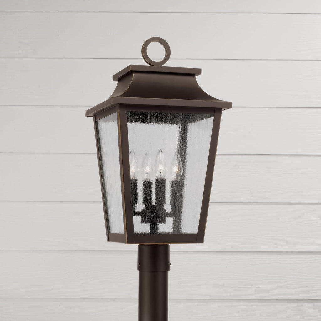 Chandler Transitional Antiqued Glass Outdoor Post Lantern, 4-Light 240 Total Watts, 24" H x 12" W, Oiled Bronze
