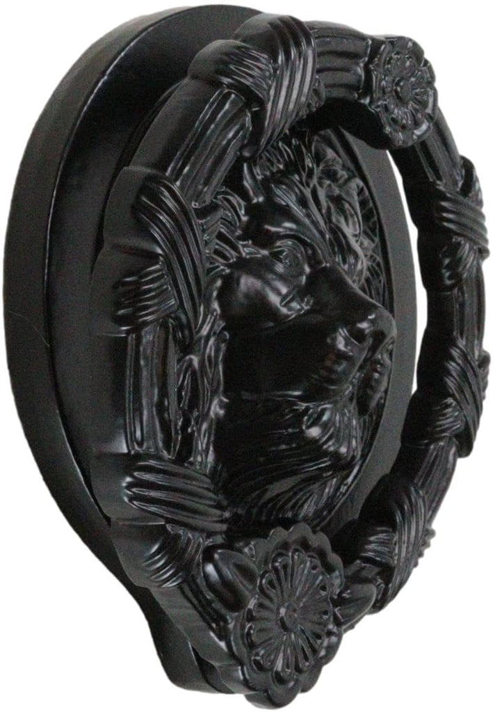 Hand Forged Cast Iron Black Royal Venetian Lion Head Decorative Door Knocker with Striking Plate Figurine Animal