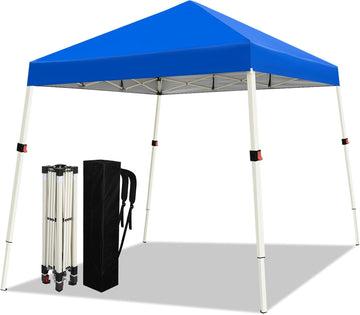 10x10 Slant Legs Pop Up Canopy Tent, 1-Button Push Setup Canopy Tent, Adjustable Height Instant Portable Shelter - Blue