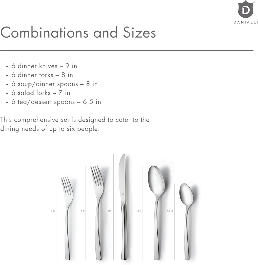 30-Piece Flatware Set For 6, Modern Sleek Design Silverware Set, 18 10 Stainless Steel Utensils