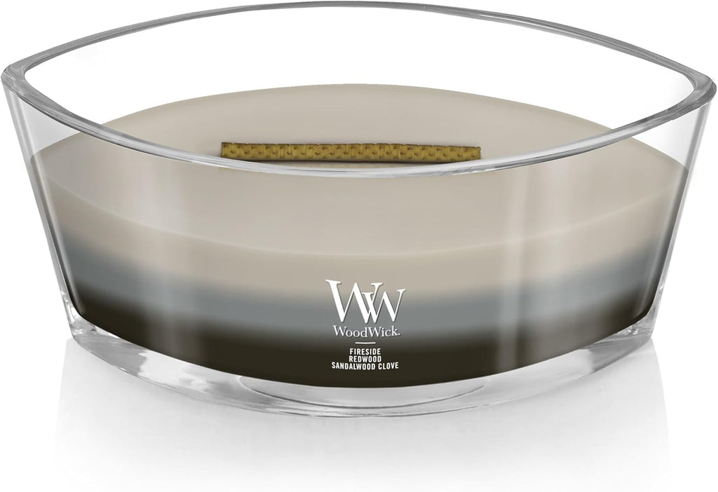 WoodWick Warm Woods Trilogy Holiday Candle Gifts for Women and Men, 16 oz Ellipse Trilogy Candle with Crackling Wick