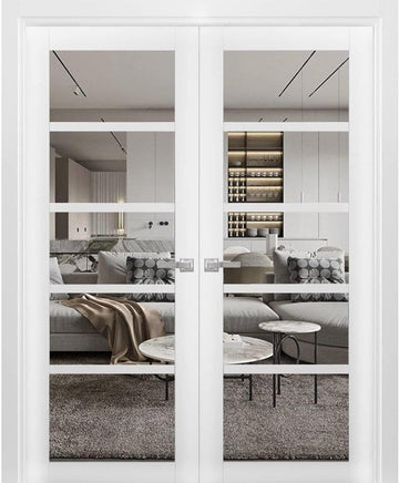 Quadro 4522 | Double Swing Interior French Doors with Glass, MDF, Hardware Included, 72x80, White, M