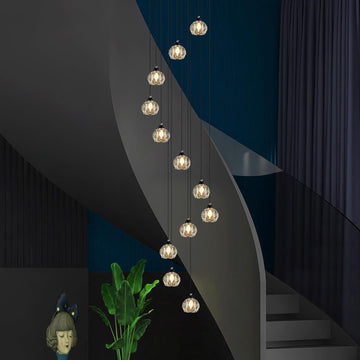 Crystal Chandeliers for Staircases, 12-Light Black Modern Chandeliers for High Ceilings_Crystal Pendant Light Fixture for Living Room Kitchen Island Foyer Hallway Bar
