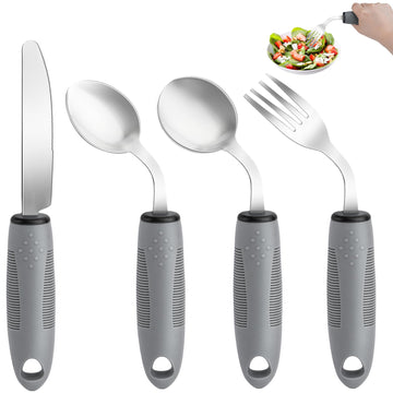 3.5oz 4PcsWeighted Adaptive Utensils, Angled Parkinsons Utensils