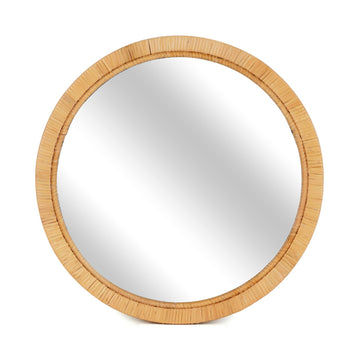 Rattan Wall Mirror - 20" Boho Round Bathroom Mirror Decorative Farmhouse Circle Mirror for Vanity Entryway Living