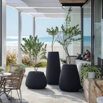 Extra Tall Statement Black Fiberglass Cone Planter - Extra Large Matte Black Modern Decorative Pot for Indoor/Outdoor