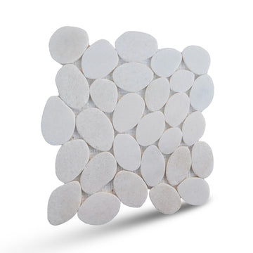 XL Snow White Sliced Pebble Mosaic, Tumbled Stone Backsplash Tiles Walls, Shower and Bathroom Floors, and Outdoor