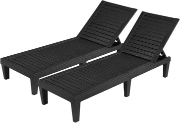 Outdoor Chaise Lounge Chair Set of 2, Waterproof Outdoor Lounge Chair with 5-Level Adjustable Backrest, Patio Chaise