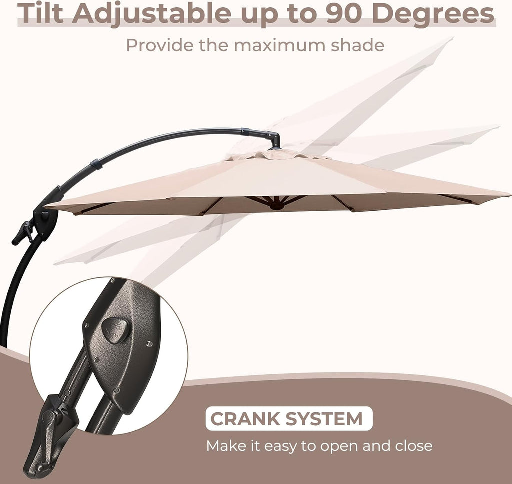 11FT Cantilever Umbrella with Base Outdoor Large Round Aluminum Offset Umbrella (Champagne, 11 FT)