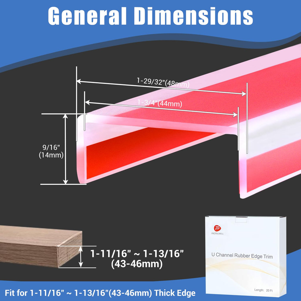 Rubber Edge Trim, Self-Adhesive U Channel Edge Trim, Edge Protector for Plywood and Wood, Peel and Stick U Shaped