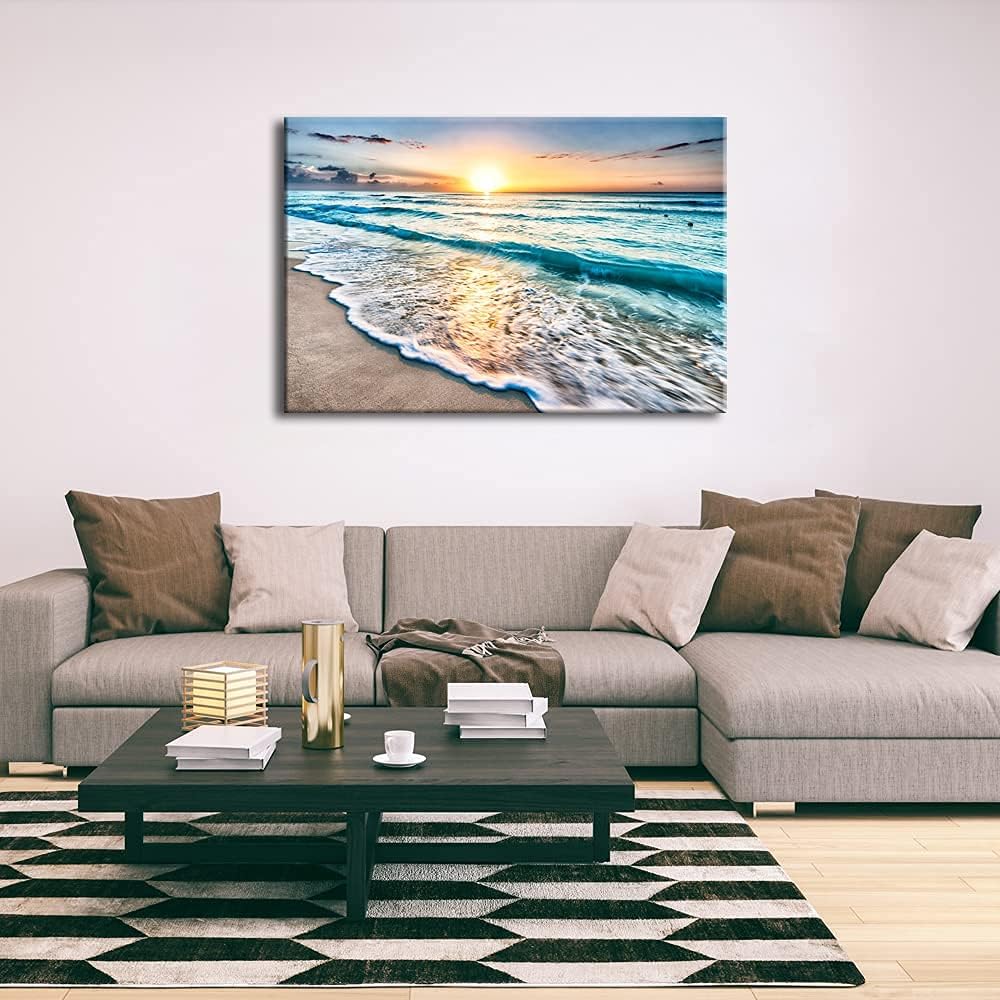 Sea Waves Large Canvas Prints Wall Art Ocean Beach Pictures Paintings Ready to Hang Bedroom Home Decorations Modern