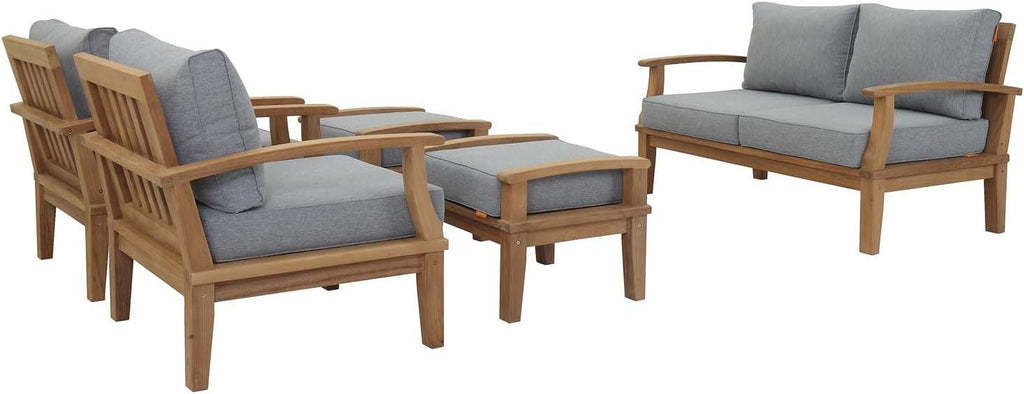 Marina Premium Grade A Teak Wood 5-Piece Outdoor Patio Furniture Set, Natural Gray