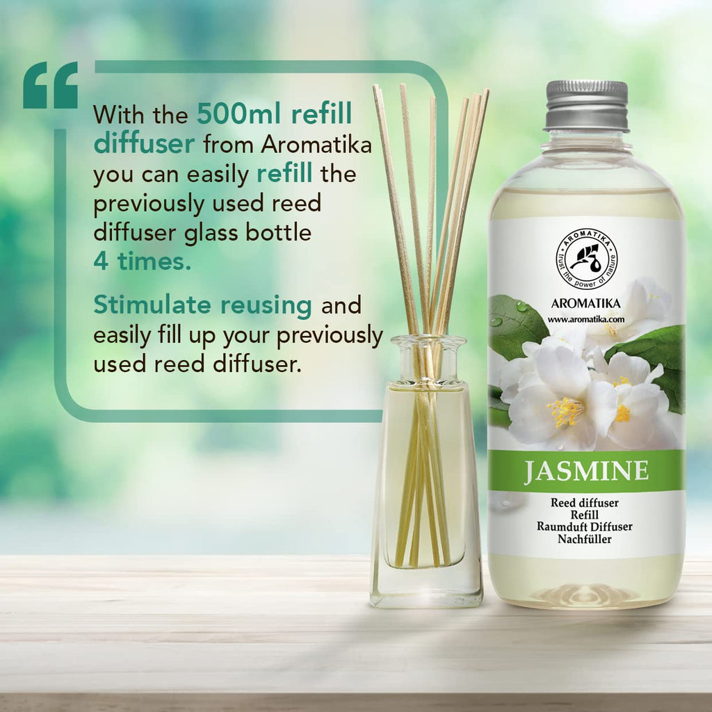 Reed Diffuser Refill With Jasmine Essential Oil 34 Fl Oz - 2x500ml - Fragrance Oil - Room Freshener - Floral