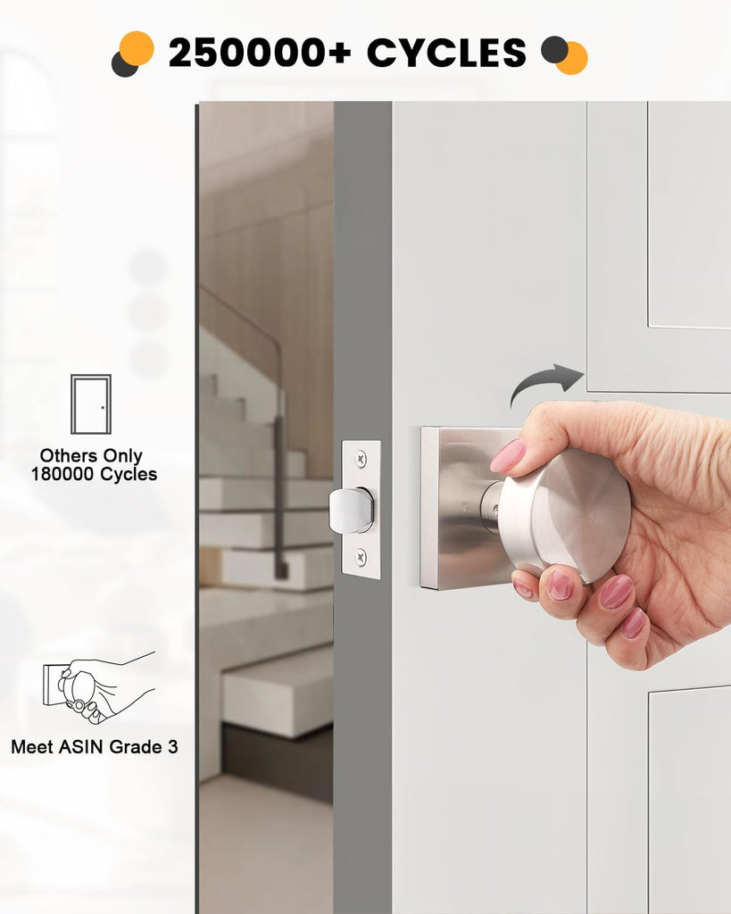 Brushed Nickel Passage Door Knobs with Square Rosette(6 Pack), Heavy Duty Closet Door Handles Without Lock, Door Knob