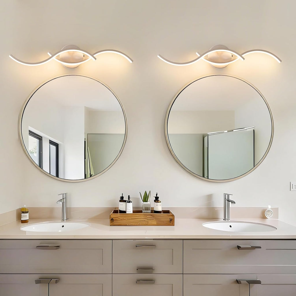 Brushed Nickel Curved 5CCT Bathroom Vanity Light Fixture Over Mirror, 23.62 inch Modern LED Wall Lamp Dimmable
