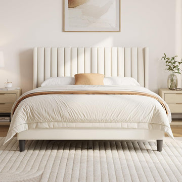 Queen Bed Frame Upholstered Platform Bed with Fabric Headboard